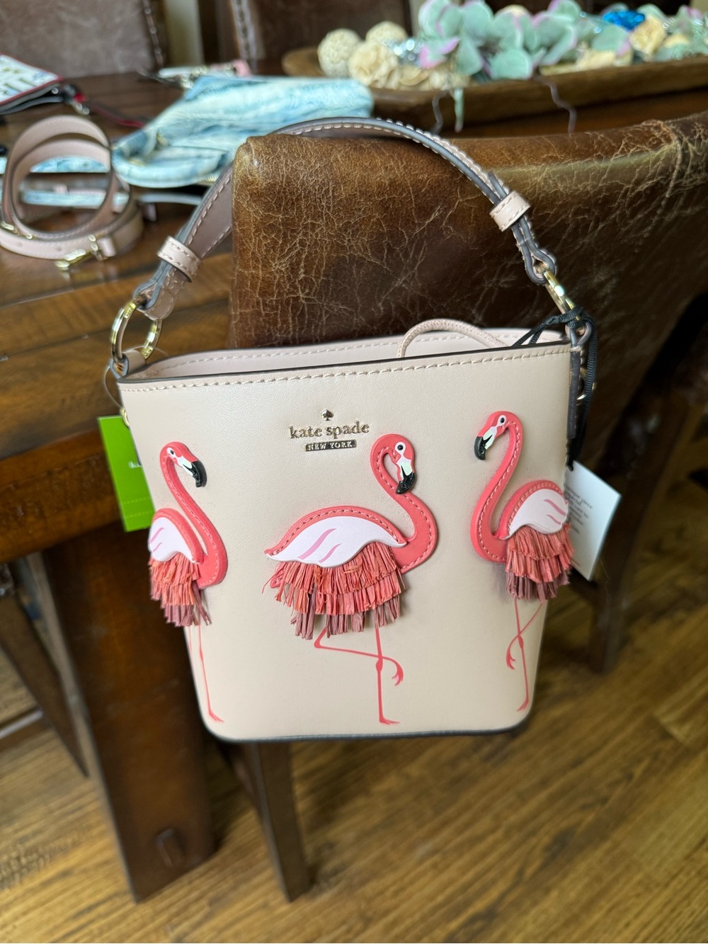 kate spade "by the pool" pippa Pink Flamingo Appliqué Mini Bucket Bag